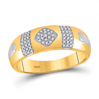 Load image into Gallery viewer, 10kt Yellow Gold His Hers Round Diamond Cluster Matching Wedding Set 1/2 Cttw
