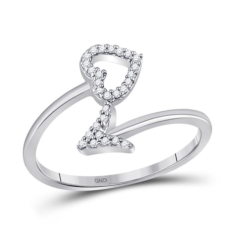 10kt White Gold Womens Round Diamond Heart Arrow Band Ring 1/10 Cttw