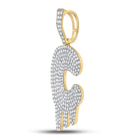 Load image into Gallery viewer, 10kt Yellow Gold Mens Round Diamond C Drip Letter Charm Pendant 2-5/8 Cttw
