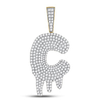Load image into Gallery viewer, 10kt Yellow Gold Mens Round Diamond C Drip Letter Charm Pendant 2-5/8 Cttw
