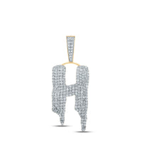 Load image into Gallery viewer, 10kt Yellow Gold Mens Round Diamond Drip H Letter Charm Pendant 2-1/2 Cttw

