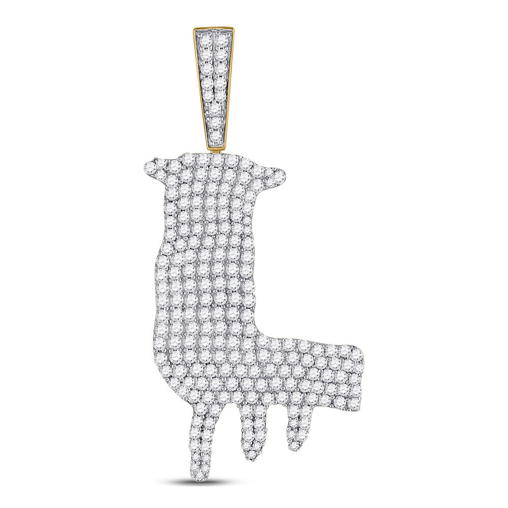 10kt Yellow Gold Mens Round Diamond L Drip Letter Charm Pendant 2-1/4 Cttw