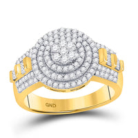 Load image into Gallery viewer, 10kt Two-tone Gold Mens Round Diamond Circle Flower Cluster Ring 1-1/5 Cttw
