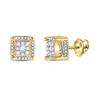Load image into Gallery viewer, 10kt Yellow Gold Mens Round Diamond Fashion Cluster Earrings 1/2 Cttw
