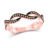 Load image into Gallery viewer, 10kt Rose Gold Womens Round Brown Diamond Twist Band Ring 1/5 Cttw
