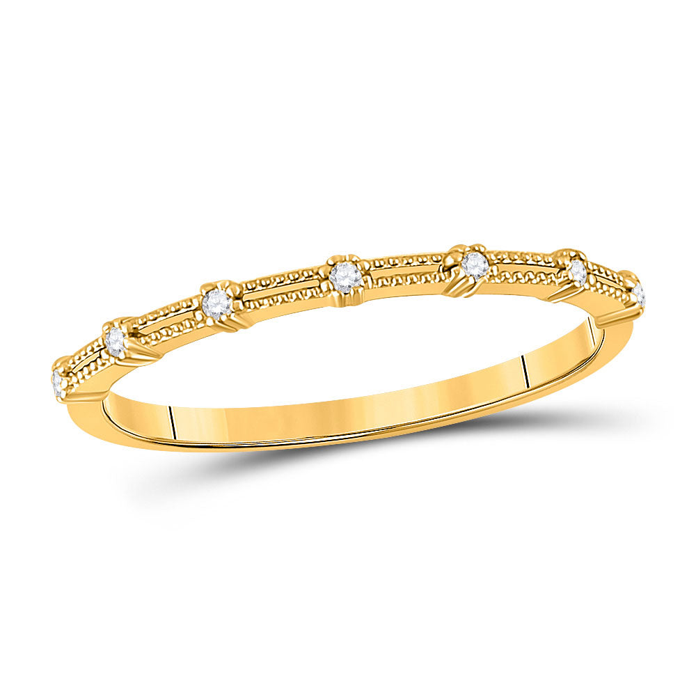 10kt Yellow Gold Womens Round Diamond Milgrain Stackable Band Ring 1/20 Cttw