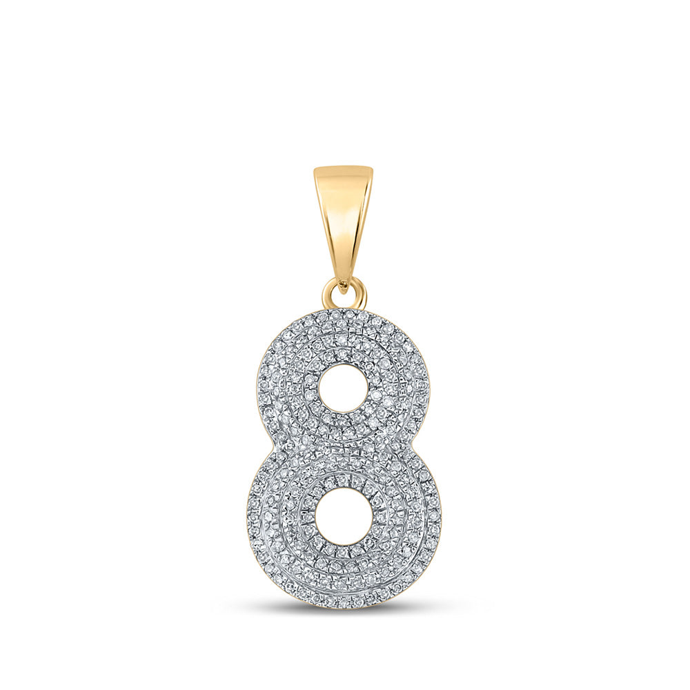 10kt Yellow Gold Mens Round Diamond Number 8 Charm Pendant 1/2 Cttw