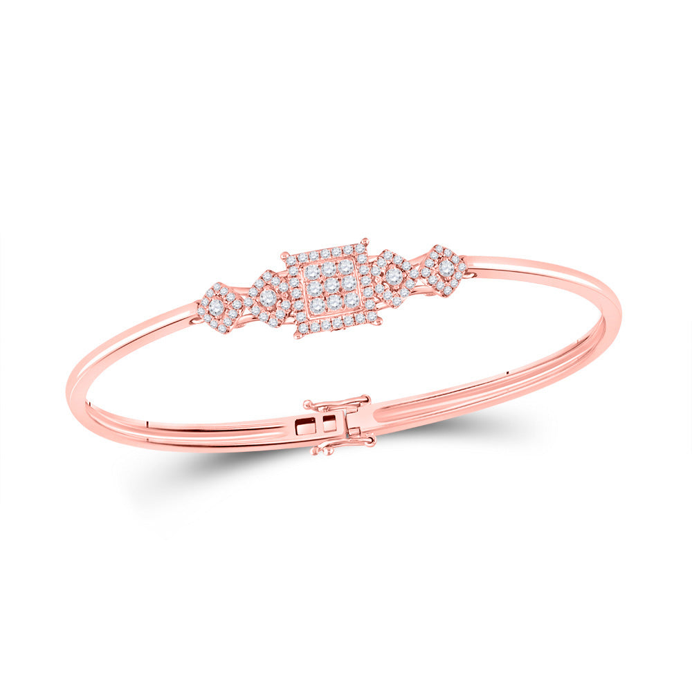 14kt Rose Gold Womens Round Diamond Square Cluster Bracelet 3/4 Cttw