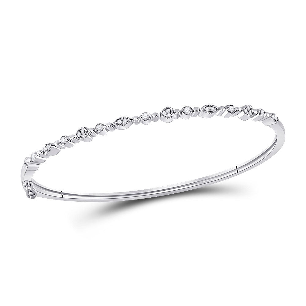 10kt White Gold Womens Round Diamond Stackable Bangle Bracelet 1/3 Cttw