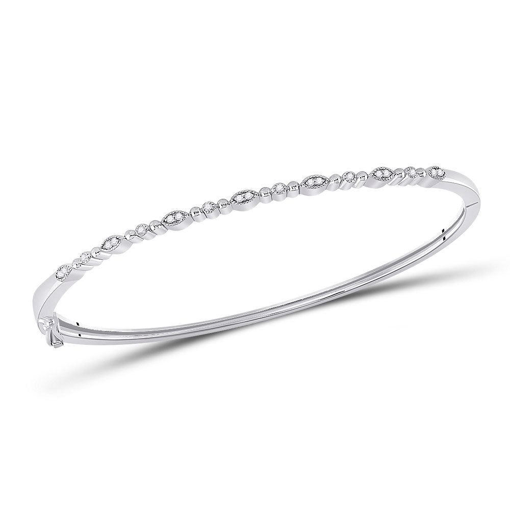 10kt White Gold Womens Round Diamond Stackable Bangle Bracelet 1/8 Cttw