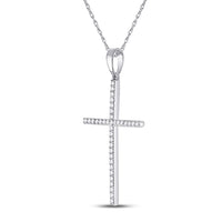 Load image into Gallery viewer, 10kt White Gold Womens Round Diamond Cross Pendant 1/5 Cttw
