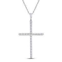 Load image into Gallery viewer, 10kt White Gold Womens Round Diamond Cross Pendant 1/5 Cttw
