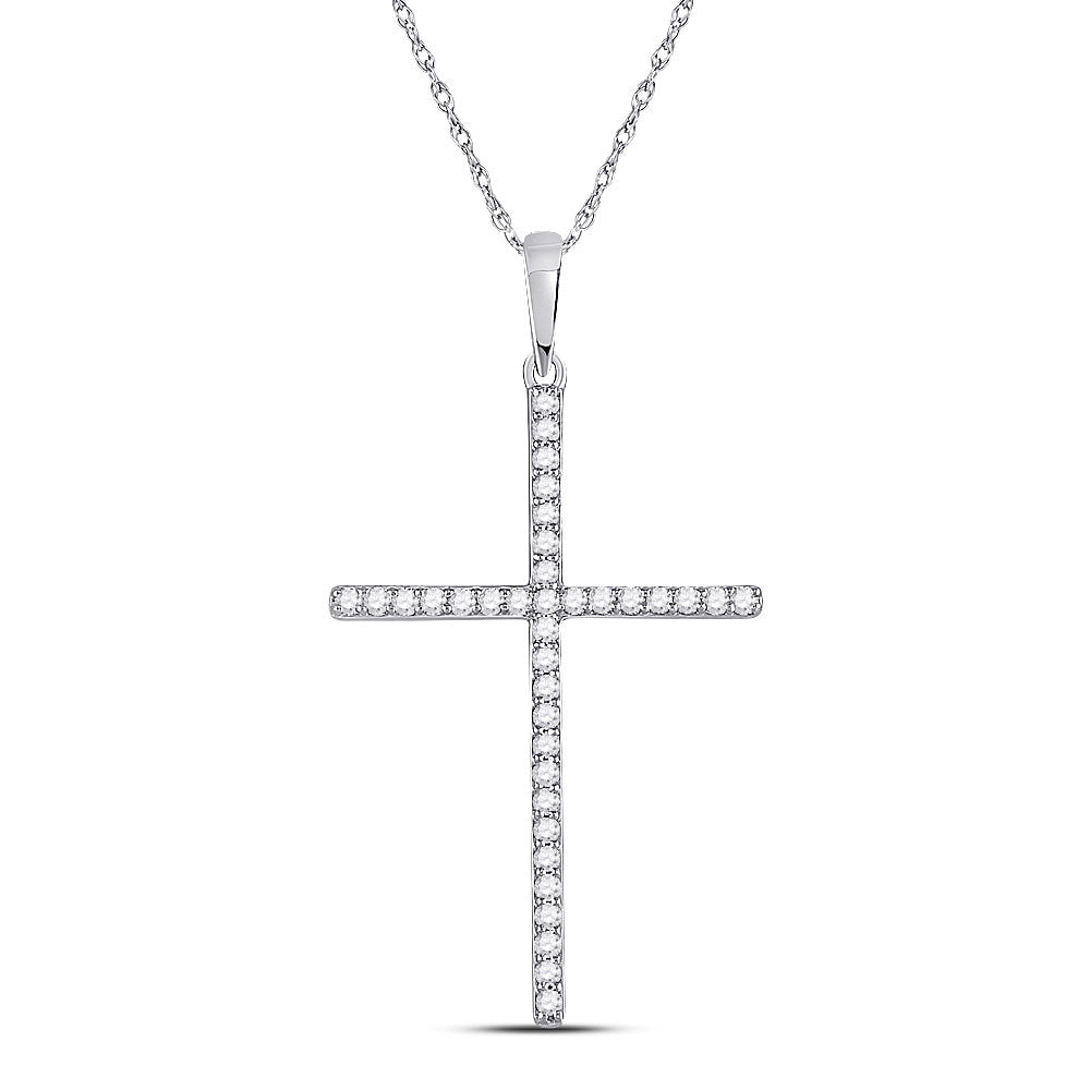 10kt White Gold Womens Round Diamond Cross Pendant 1/5 Cttw