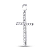 Load image into Gallery viewer, 10kt White Gold Womens Round Diamond Cross Pendant 1/2 Cttw
