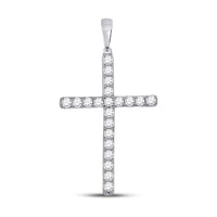 Load image into Gallery viewer, 10kt White Gold Womens Round Diamond Cross Pendant 1/2 Cttw
