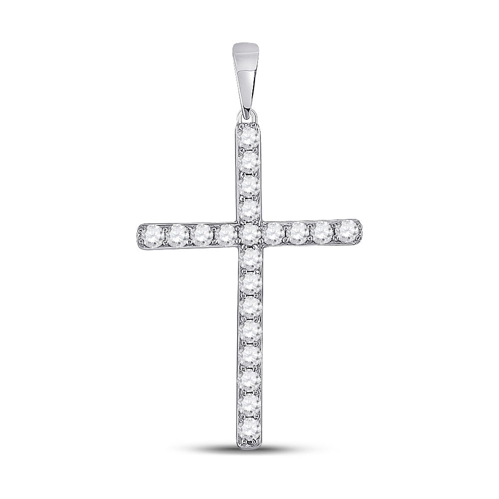 10kt White Gold Womens Round Diamond Cross Pendant 1/2 Cttw