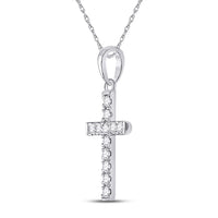 Load image into Gallery viewer, 10kt White Gold Womens Round Diamond Religious Cross Pendant 1/8 Cttw
