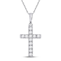 Load image into Gallery viewer, 10kt White Gold Womens Round Diamond Religious Cross Pendant 1/8 Cttw
