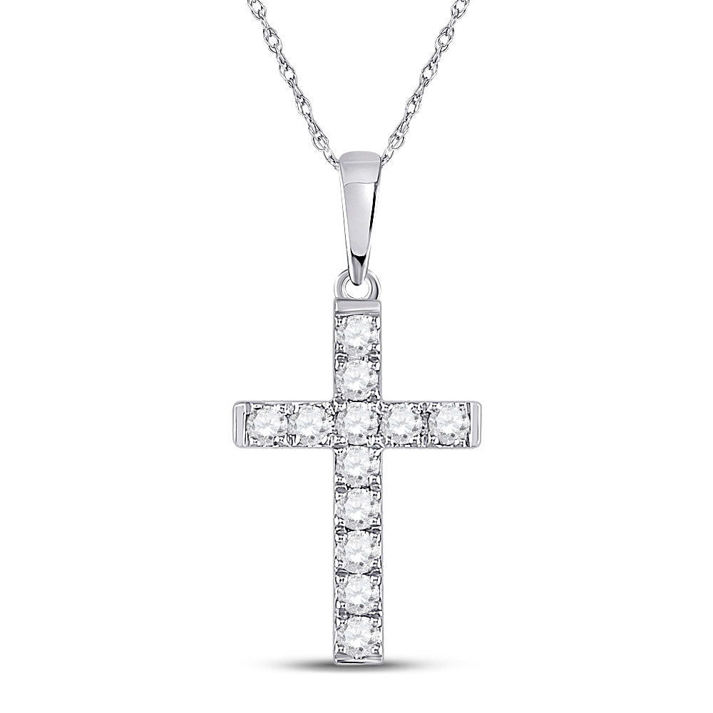10kt White Gold Womens Round Diamond Religious Cross Pendant 1/8 Cttw