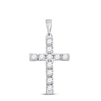 Load image into Gallery viewer, 14kt White Gold Womens Round Diamond Cross Pendant 1/2 Cttw
