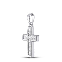 Load image into Gallery viewer, 10kt White Gold Womens Princess Diamond Cross Pendant 1/4 Cttw
