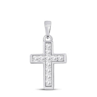 Load image into Gallery viewer, 10kt White Gold Womens Princess Diamond Cross Pendant 1/4 Cttw
