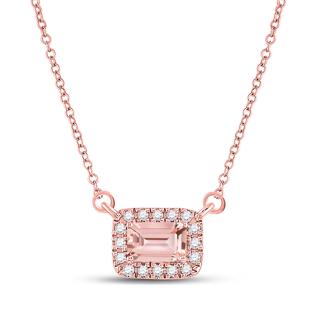10kt Rose Gold Womens Emerald Morganite Solitaire Necklace 5/8 Cttw