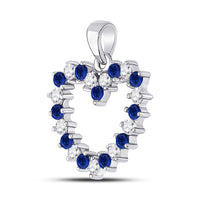 Load image into Gallery viewer, 10kt White Gold Womens Round Blue Sapphire Diamond Heart Pendant 1/2 Cttw
