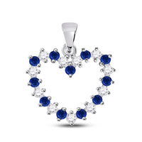 Load image into Gallery viewer, 10kt White Gold Womens Round Blue Sapphire Diamond Heart Pendant 1/2 Cttw
