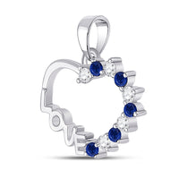 Load image into Gallery viewer, 10kt White Gold Womens Round Blue Sapphire Love Heart Pendant 1/4 Cttw
