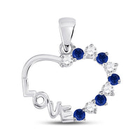 Load image into Gallery viewer, 10kt White Gold Womens Round Blue Sapphire Love Heart Pendant 1/4 Cttw
