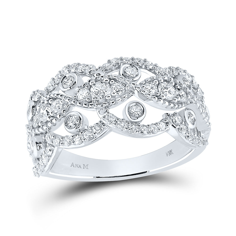 14kt White Gold Womens Round Diamond Band Ring 1 Cttw