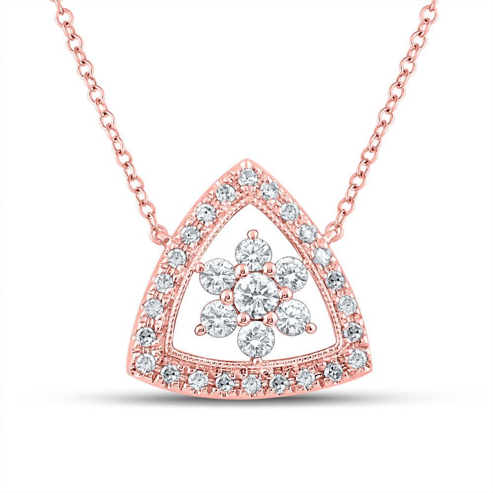 14kt Rose Gold Womens Round Diamond Cluster Triangle Necklace 1/3 Cttw