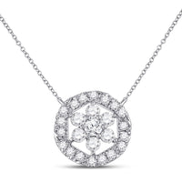 Load image into Gallery viewer, 14kt White Gold Womens Round Diamond Floral Cluster Necklace 1/3 Cttw
