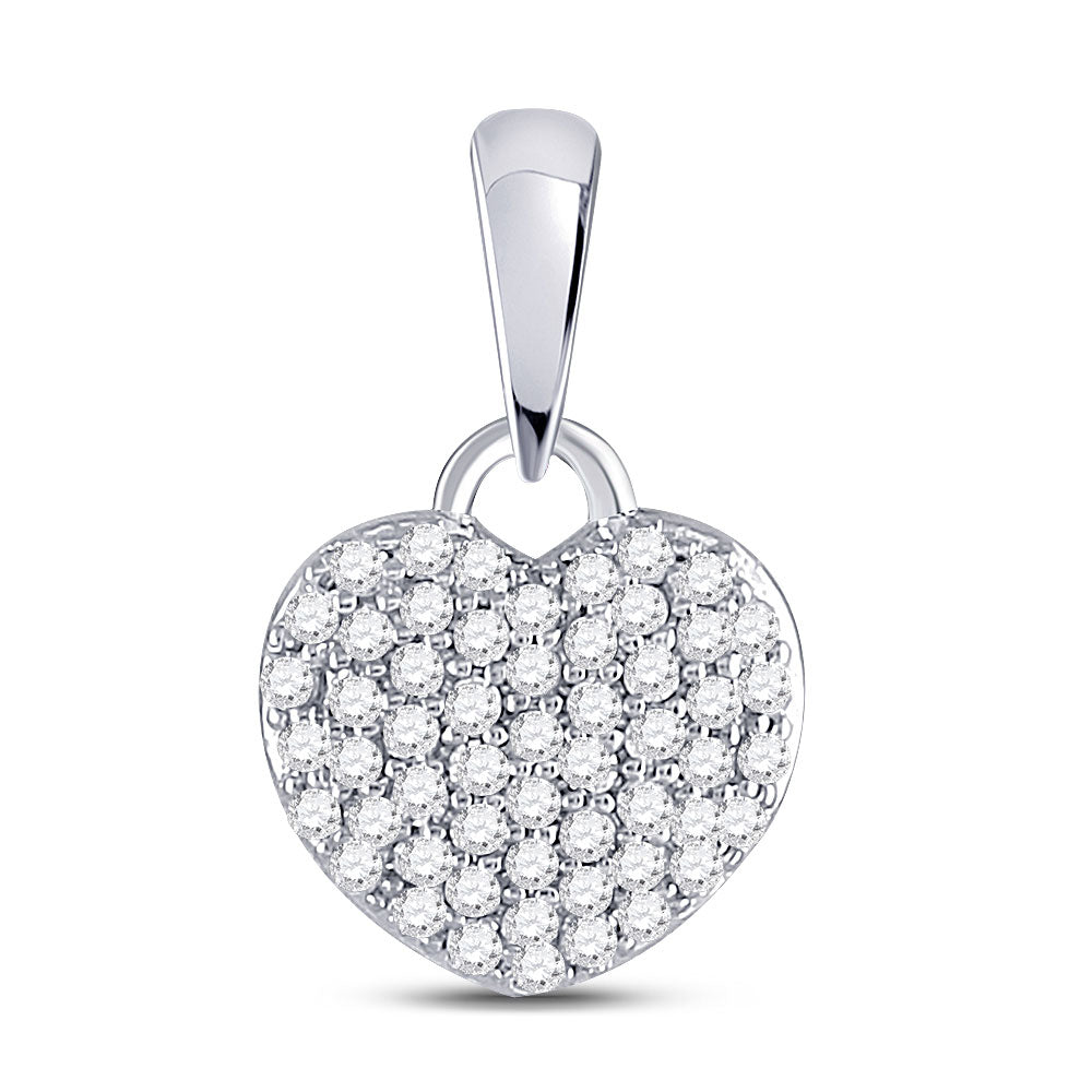 10kt White Gold Womens Round Diamond Fashion Heart Pendant 1/5 Cttw