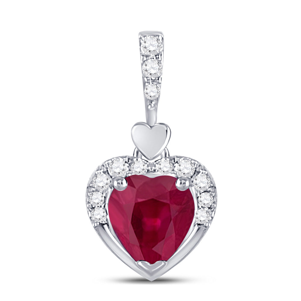 10kt White Gold Womens Heart Synthetic Ruby Fashion Pendant 1/2 Cttw