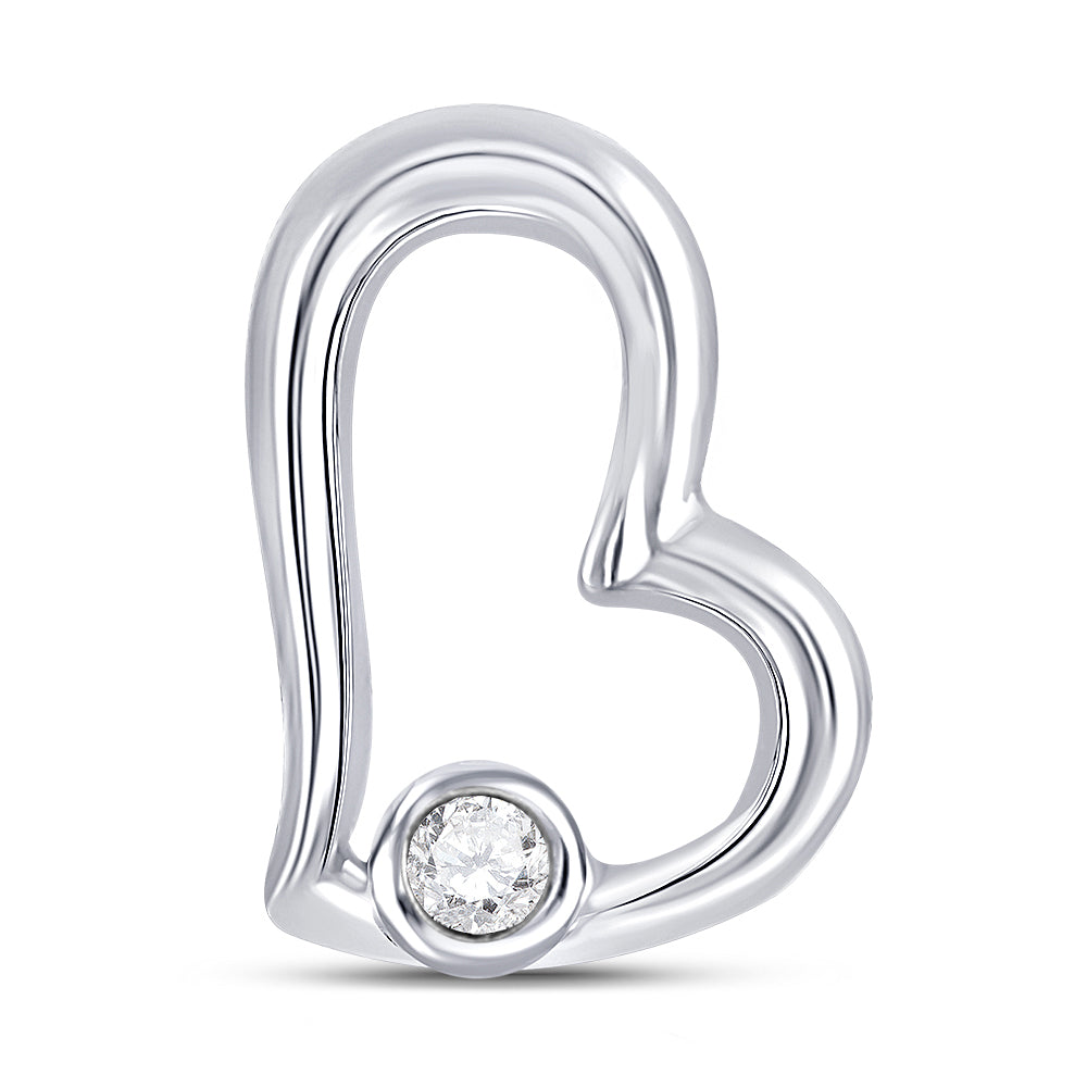 10kt White Gold Womens Round Diamond Outline Heart Pendant .01 Cttw