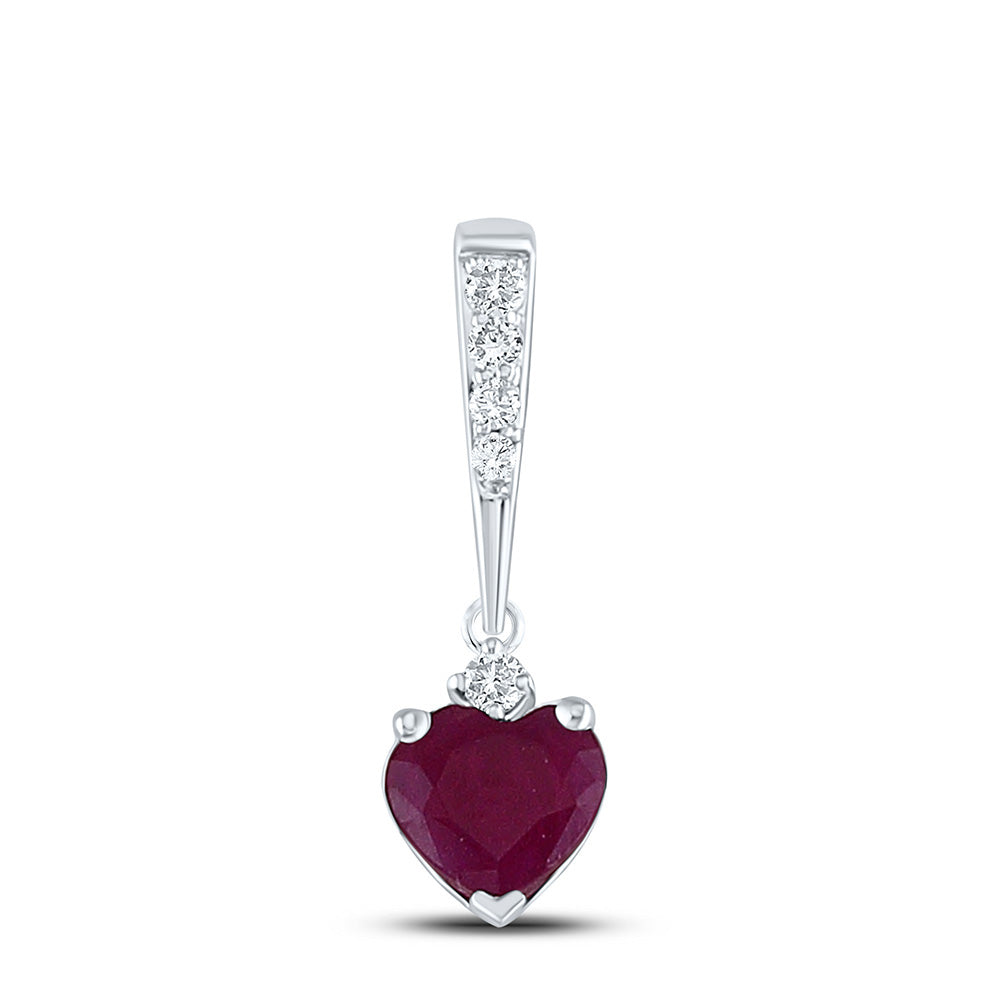 10kt White Gold Womens Heart Lab-Created Ruby Solitaire Pendant .03 Cttw
