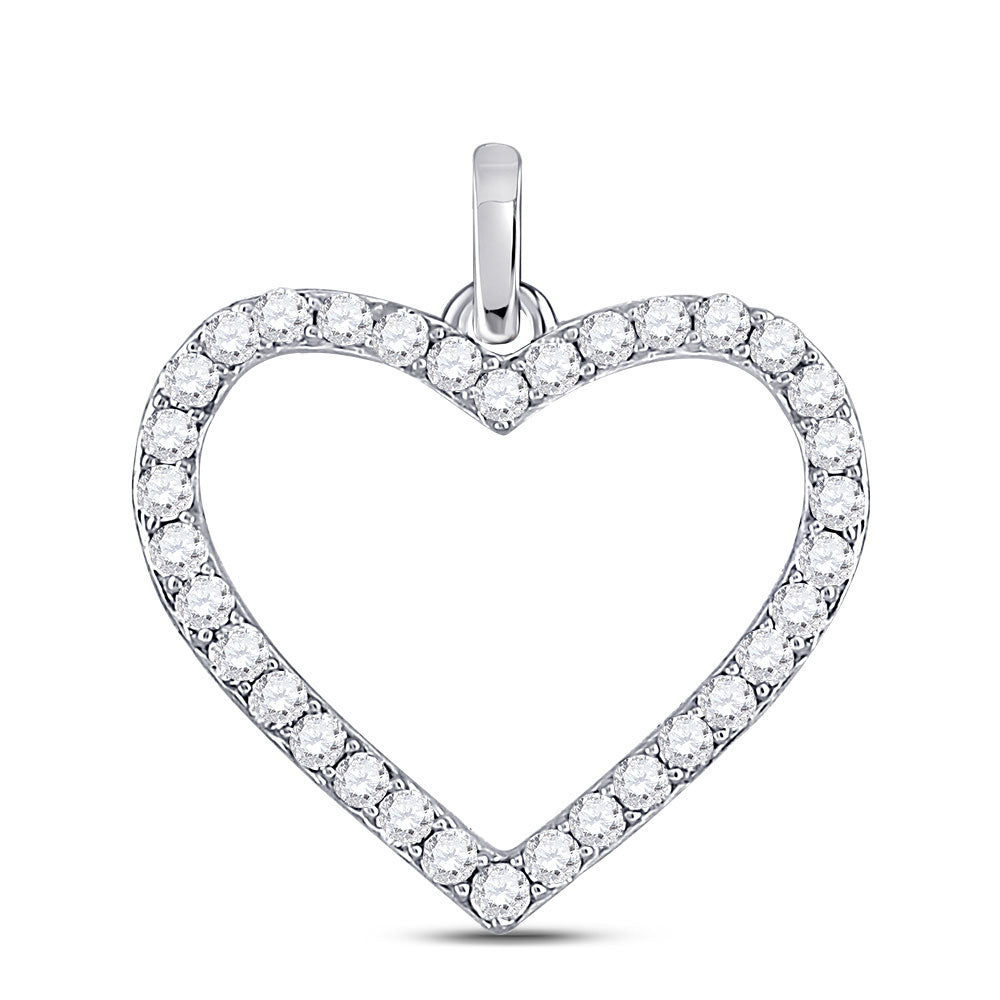 10kt White Gold Womens Round Diamond Heart Outline Pendant 1/3 Cttw