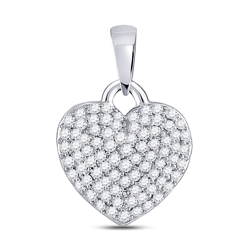10kt White Gold Womens Round Diamond Fashion Heart Pendant 3/8 Cttw