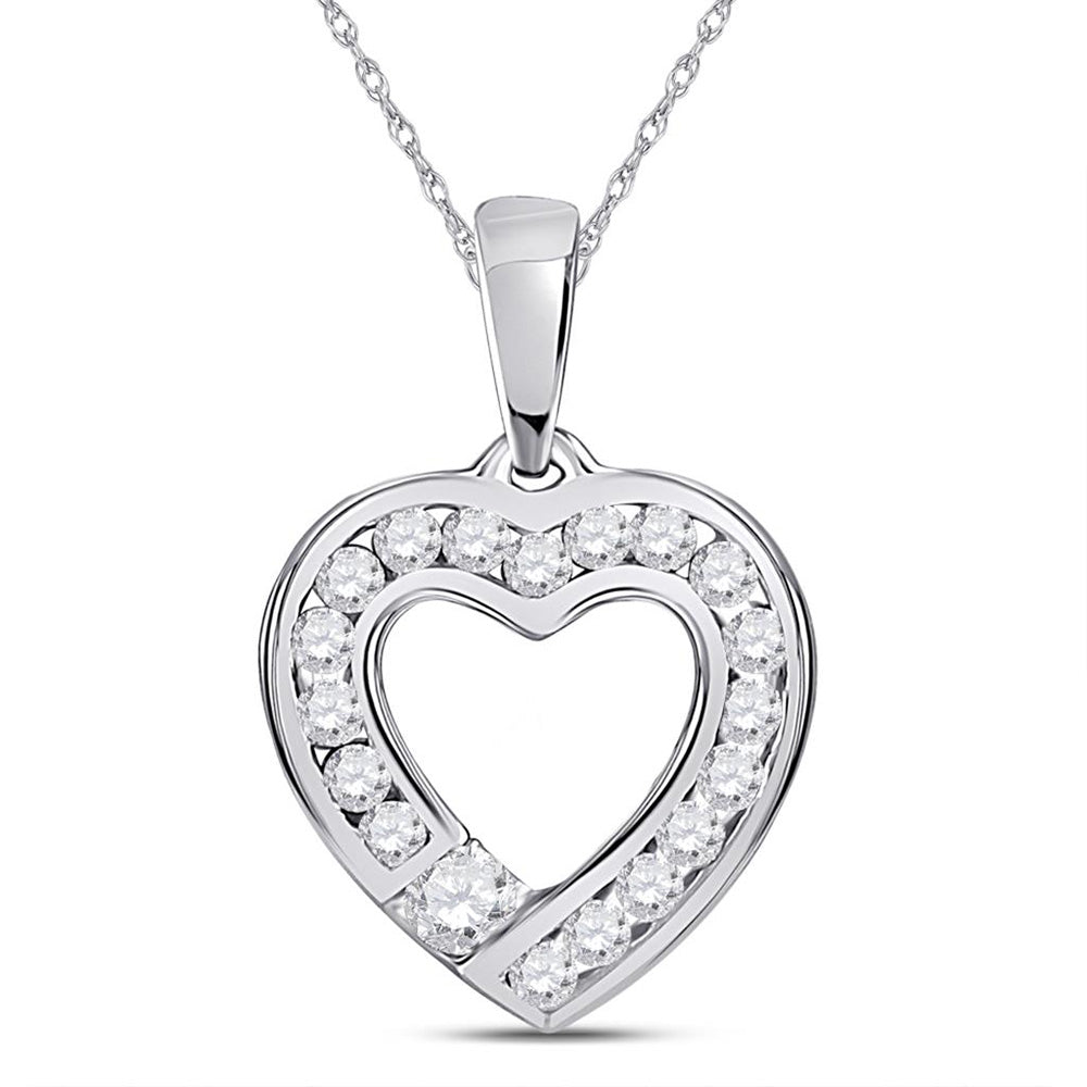 10kt White Gold Womens Round Diamond Outline Heart Pendant 1/4 Cttw