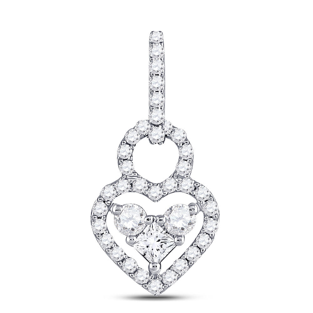 10kt White Gold Womens Round Diamond Fashion Heart Pendant 5/8 Cttw