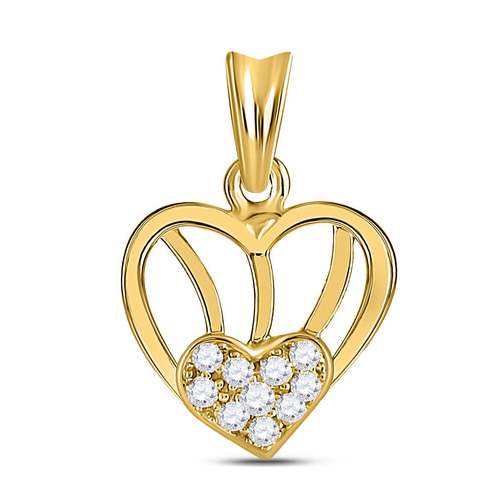 10kt Yellow Gold Womens Round Diamond Heart Pendant 1/10 Cttw