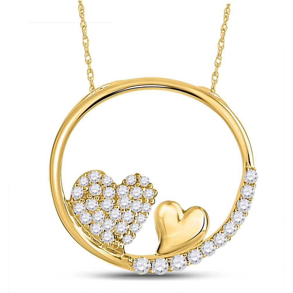 10kt Yellow Gold Womens Round Diamond Heart Circle Pendant 1/5 Cttw