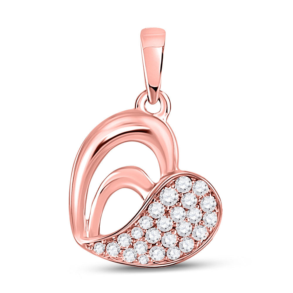10kt Rose Gold Womens Round Diamond Heart Pendant 1/8 Cttw