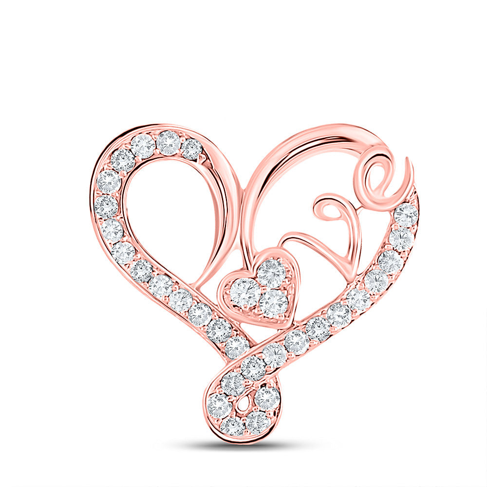 10kt Rose Gold Womens Round Diamond Heart Love Pendant 1/3 Cttw