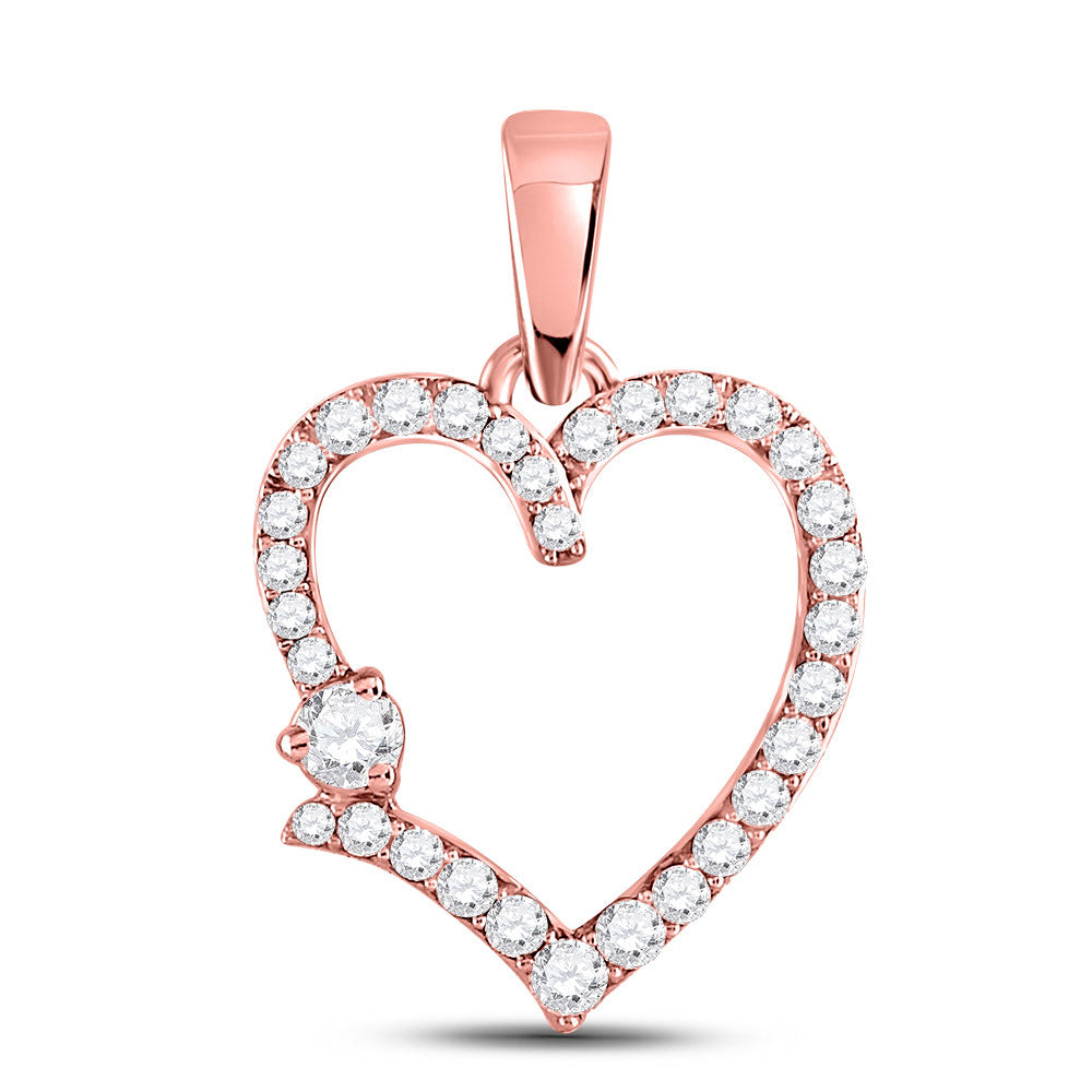 10kt Rose Gold Womens Round Diamond Outline Heart Pendant 3/8 Cttw