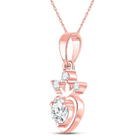 Load image into Gallery viewer, 14kt Rose Gold Womens Round Diamond Heart Pendant 1/4 Cttw
