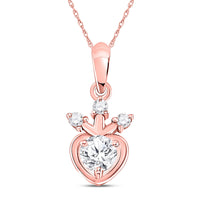 Load image into Gallery viewer, 14kt Rose Gold Womens Round Diamond Heart Pendant 1/4 Cttw
