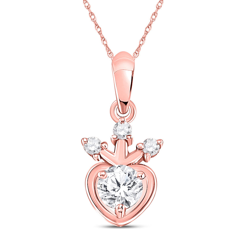 14kt Rose Gold Womens Round Diamond Heart Pendant 1/4 Cttw